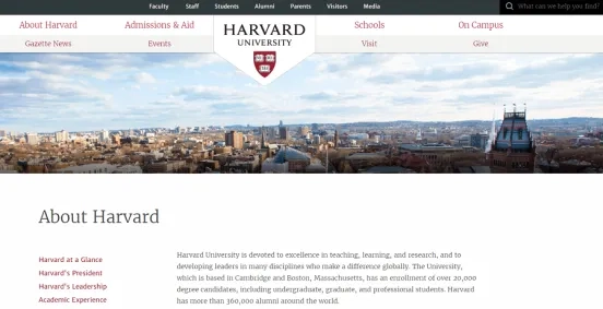 Harvard's website on Drupal